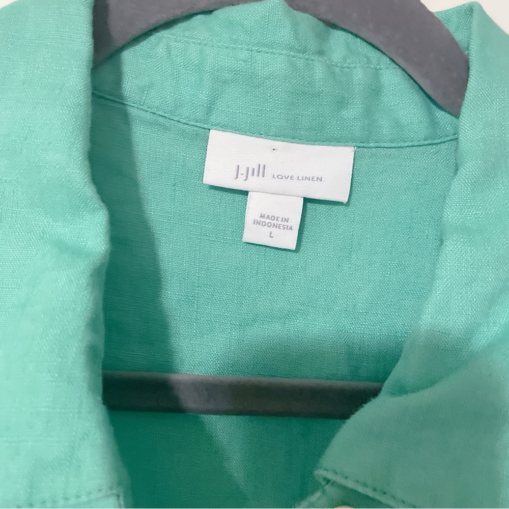 J Jill Love Linen Green Midi Length Button Down Dress Size Large - Picture 5 of 11